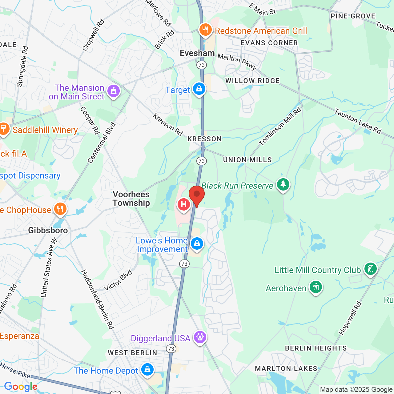 Google map image of our location in 200 New Jersey 73 Voorhees, NJ